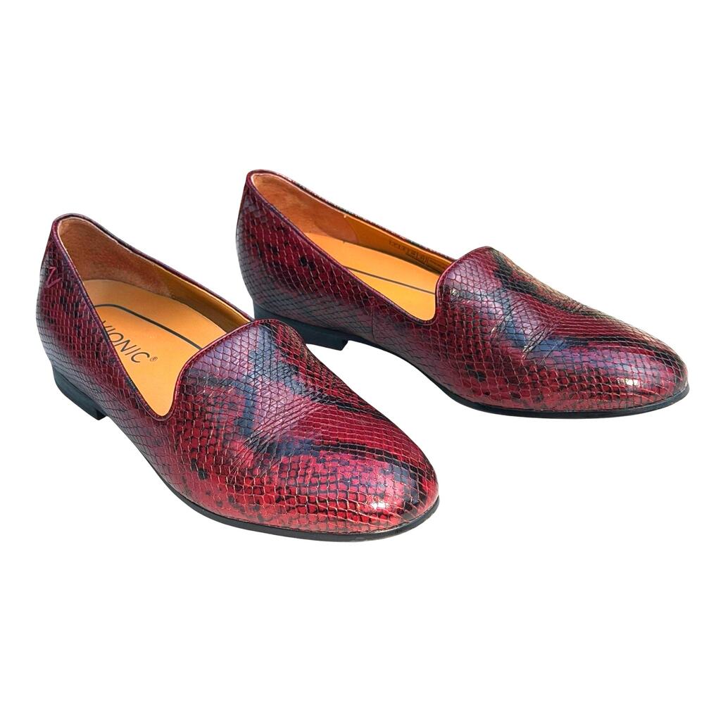 VIONIC Willa Boa Red Snakeskin Leather Slip-On Loafers Flats Comfort Shoe - Picture 2 of 16